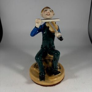 Vintage Violinist Fiddle‎ Player On Stump Ceramic Figurine